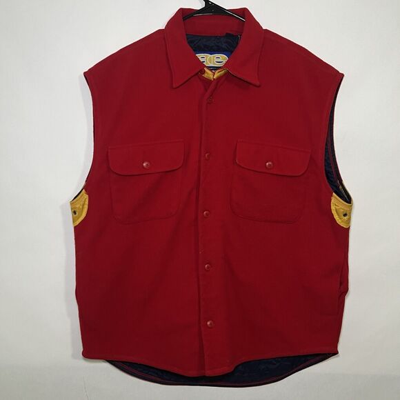 VTG American Eagle Active Sport Full Zip Fleece Vest Large Red Quilted Lining - Picture 1 of 16